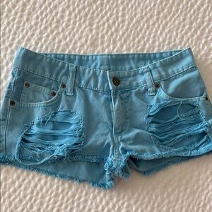Distressed Carmar Aqua Blue Denim Shorts